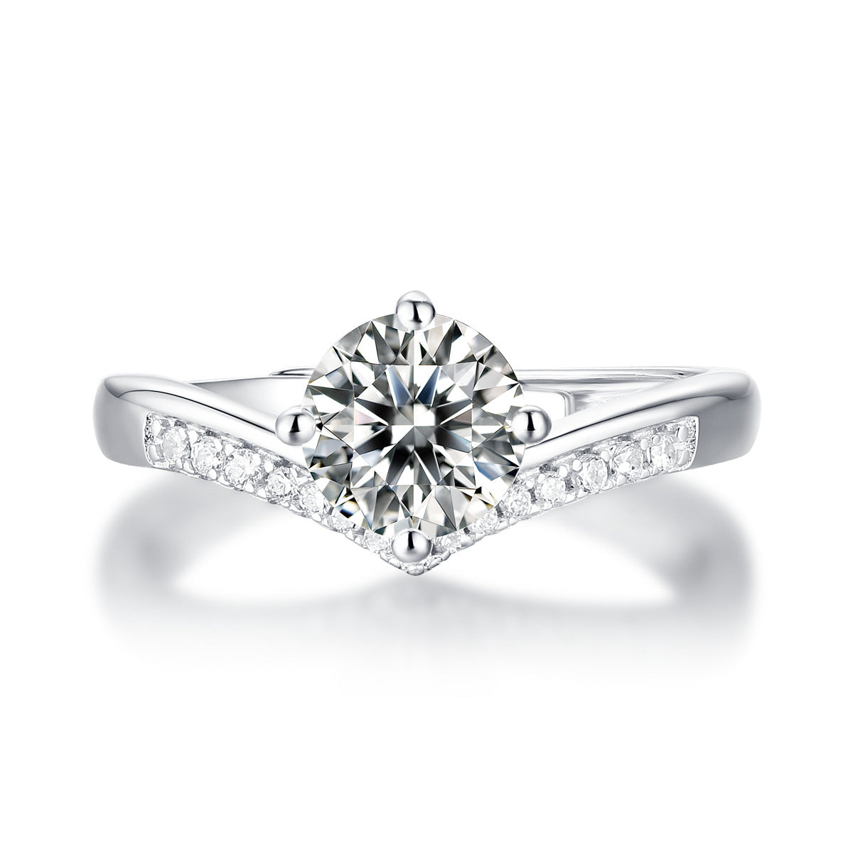 VogueFlo 925 Sterling Silver Princess Crown Ring adorned with a 1 Carat Moissanite