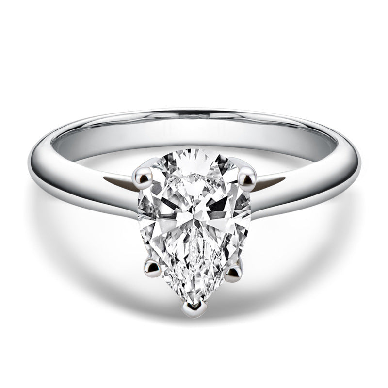 VogueFlo Sterling Silver Engagement Ring with Sparkling Pear-Cut Simulated Diamond - VogueFlo