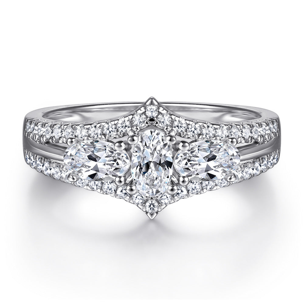 VogueFlo Luxurious Three Stone Emerald Cut Sterling Silver Women's Engagement Ring - VogueFlo